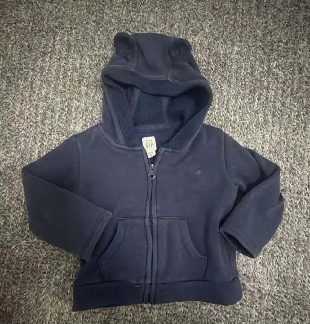 Baby Gap Navy Blue Fleece Bear Ear Zip-Up Hoodie